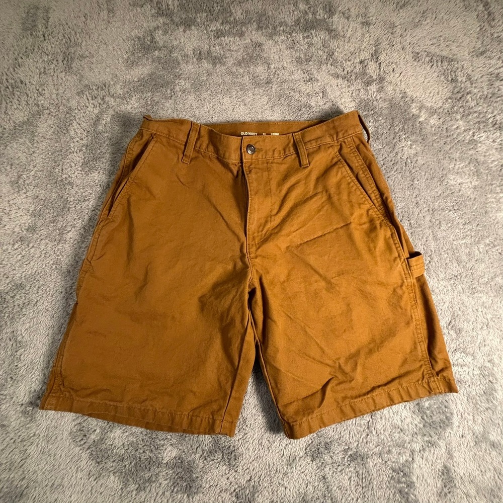 Old Navy Mens 32 Brown Canvas Carpenter Shorts Loose Fit Workwear Utility